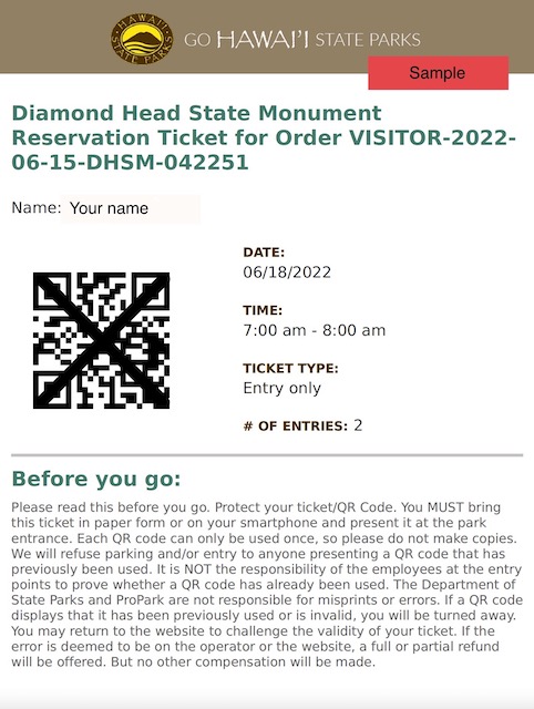 ダイヤモンドヘッドのチケット